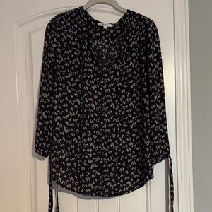 Navy and Cream Patterned Women's Top